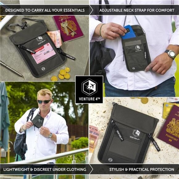 4TH Passport Holder Neck Wallet with RFID Blocking Nylon Lining - Picture 6 of 14